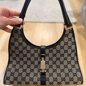 Authentic Gucci Black and Beige Shoulder Bag